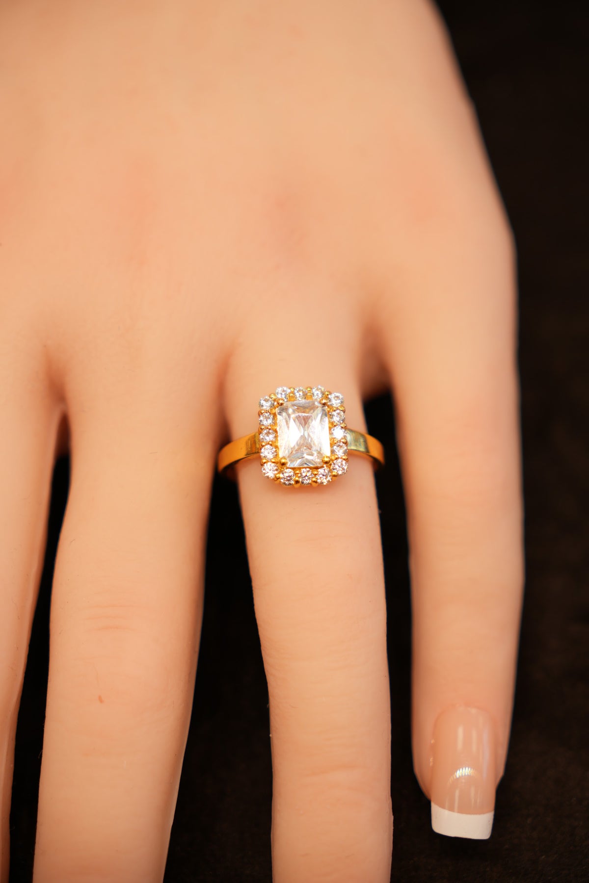 22K Gold Square-Cut Halo Ring
