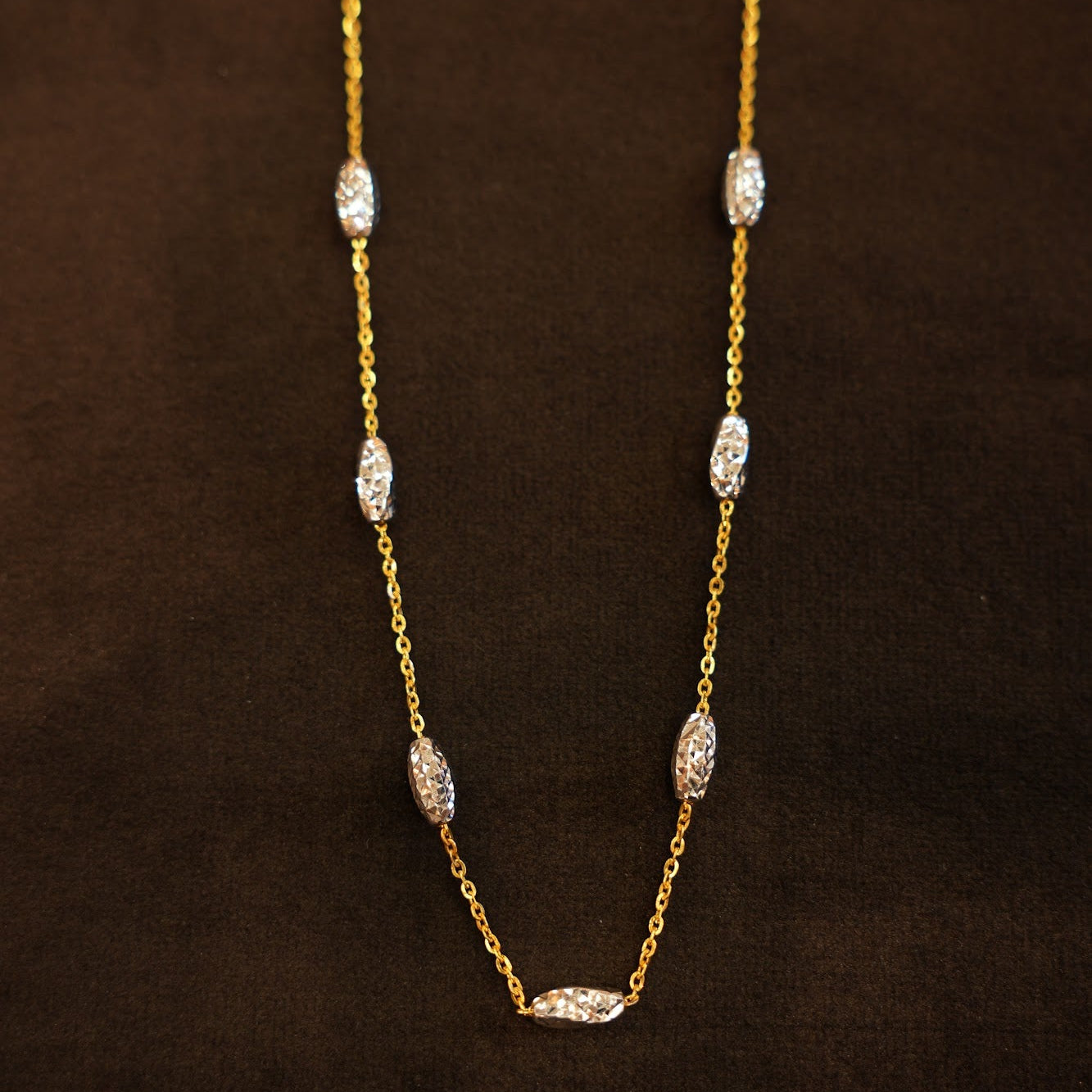 22K Gold Two-Tone Bead Station Chain