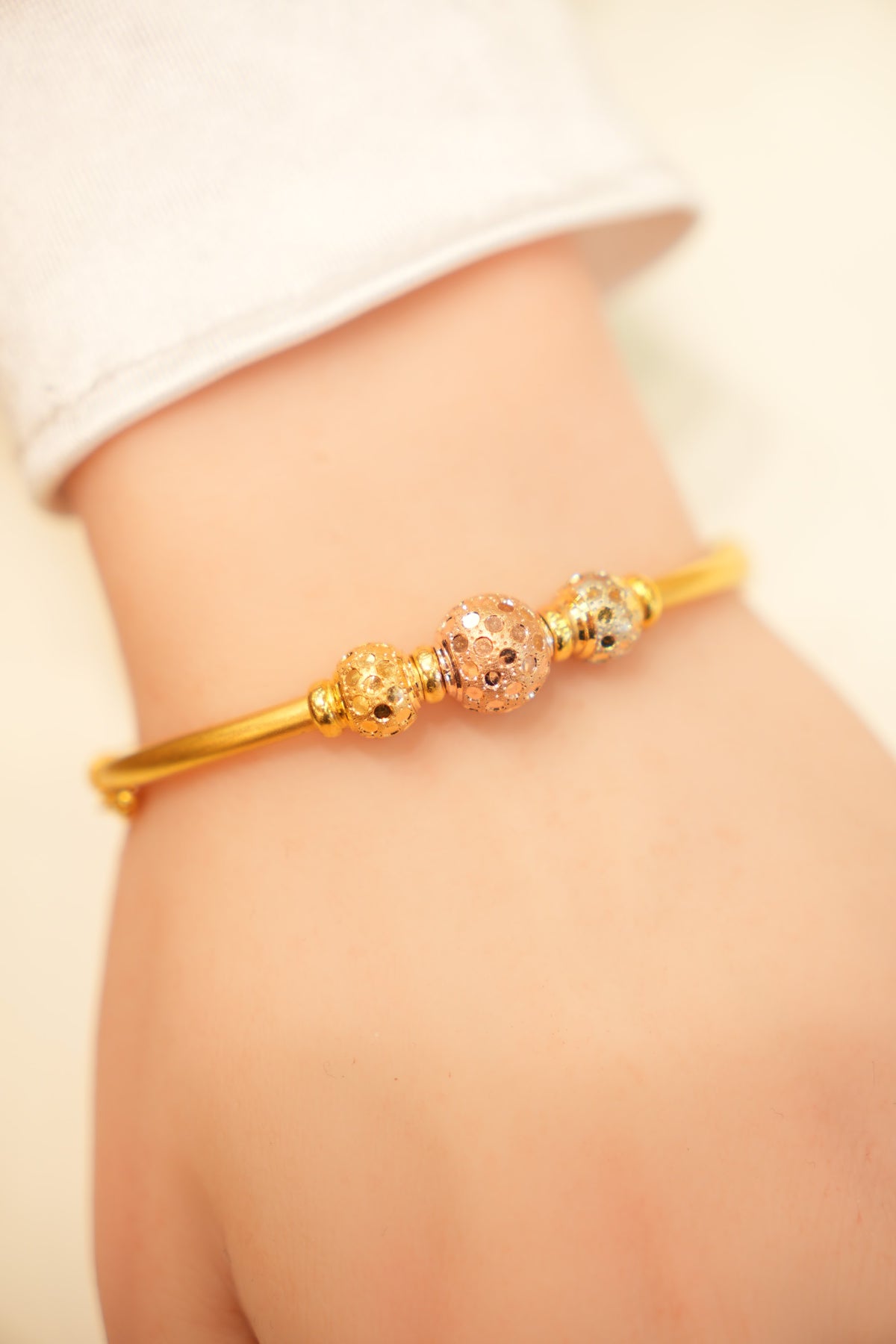 22K Tri-Tone Dotted Ball Bangle Bracelet