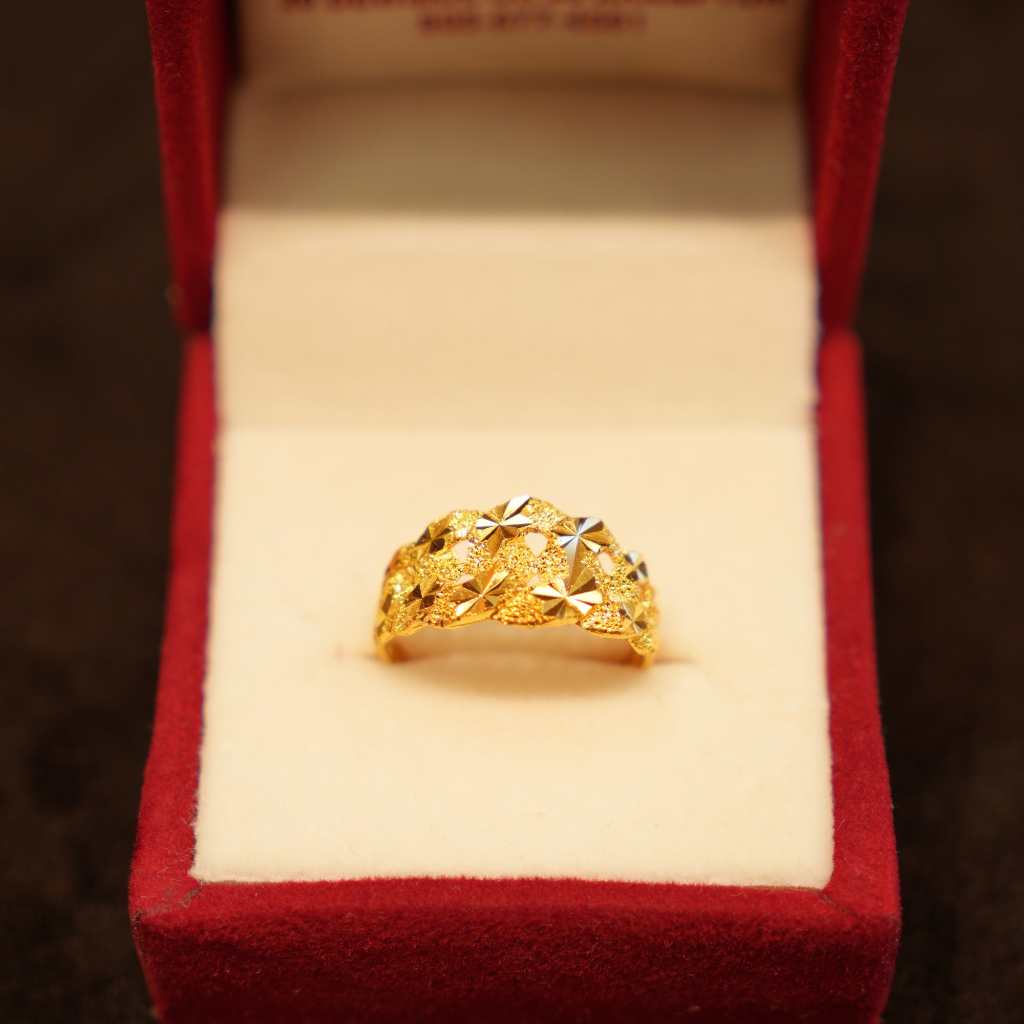 22K Gold Textured Star-Cut Dome Ring