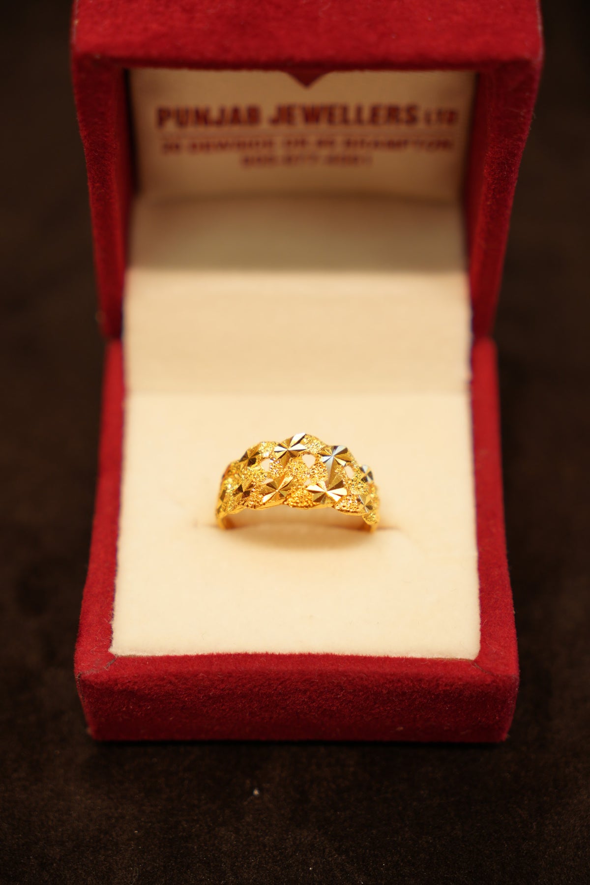 22K Gold Textured Star-Cut Dome Ring
