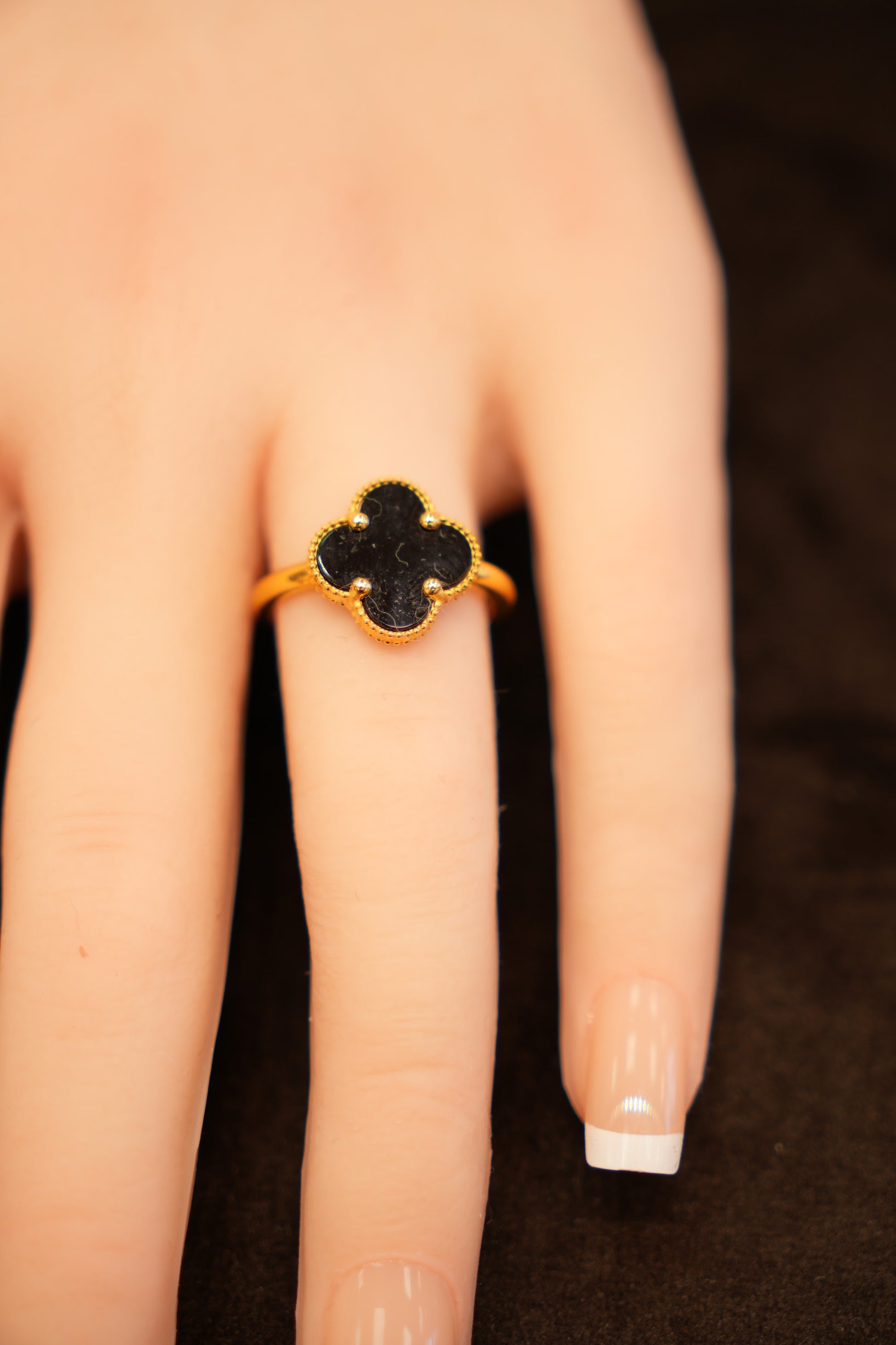 22K Gold Black Clover Ring