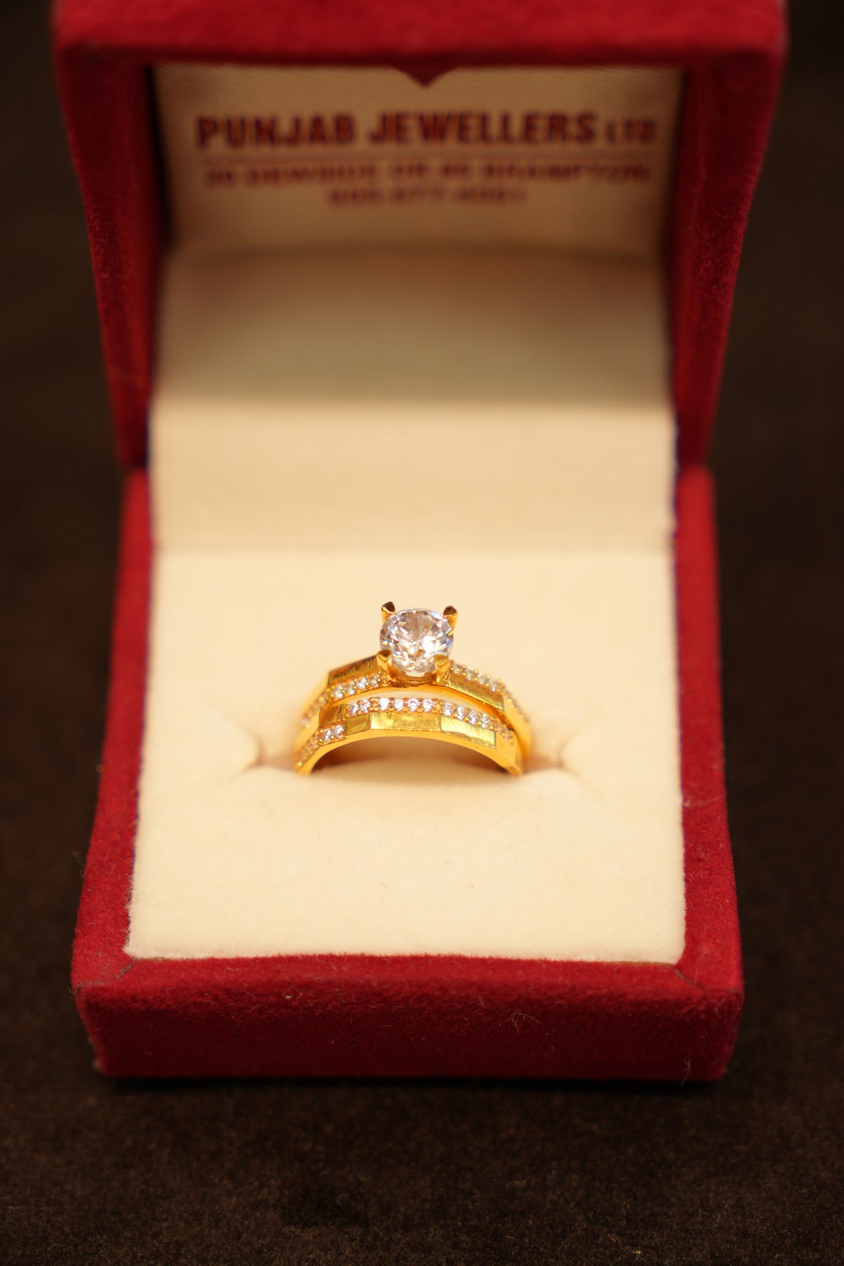 22K Gold Solitaire & Pavé Band Ring Set