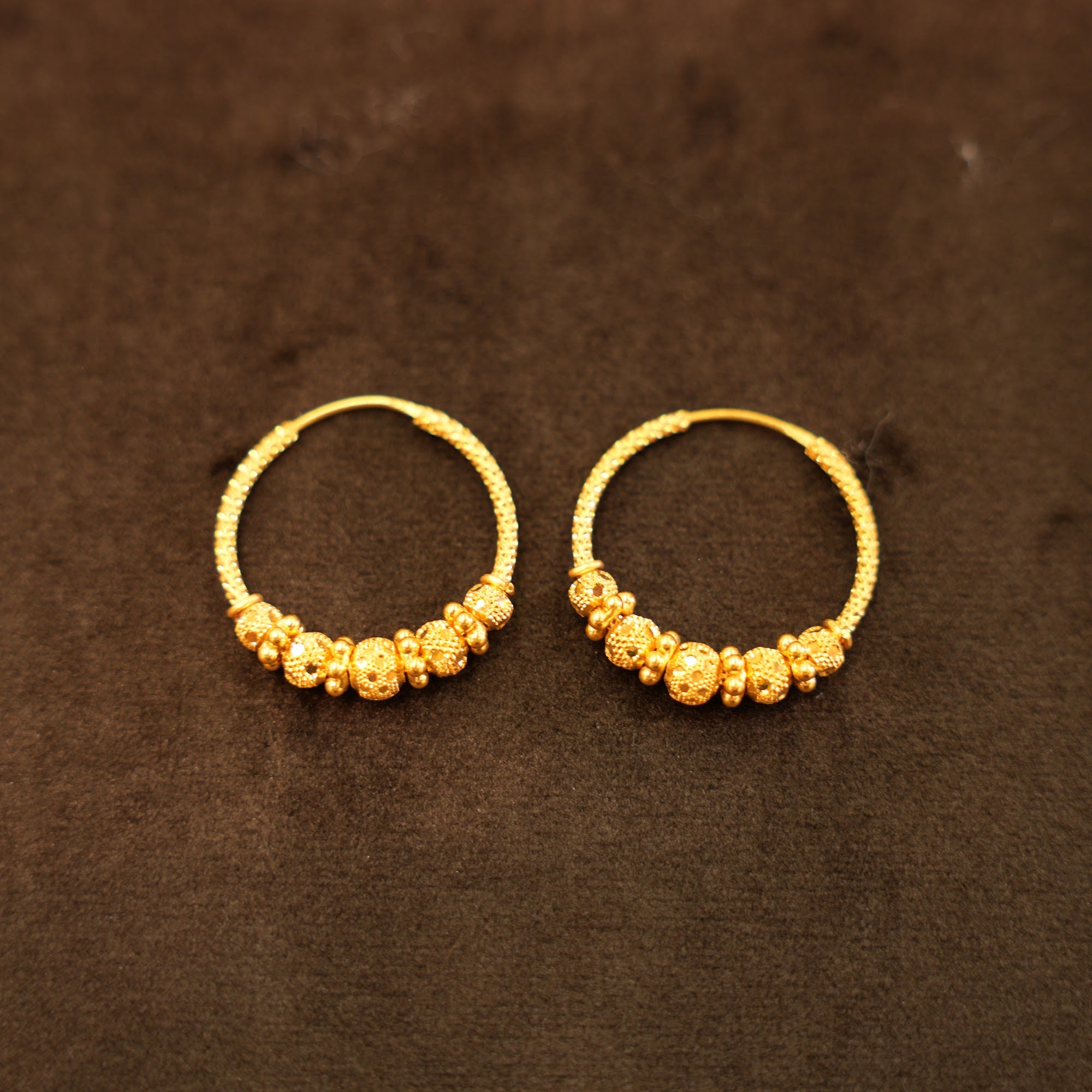 22K Gold Granulated Ball Bead Hoop Earrings