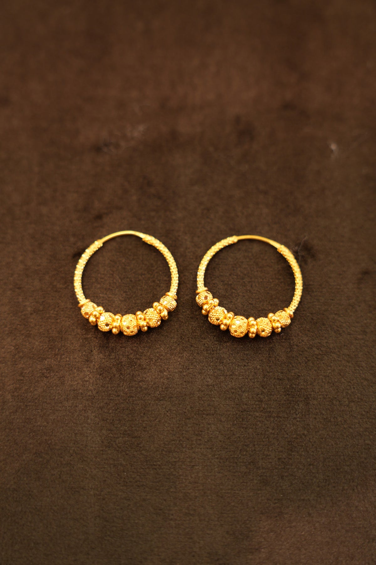 22K Gold Granulated Ball Bead Hoop Earrings