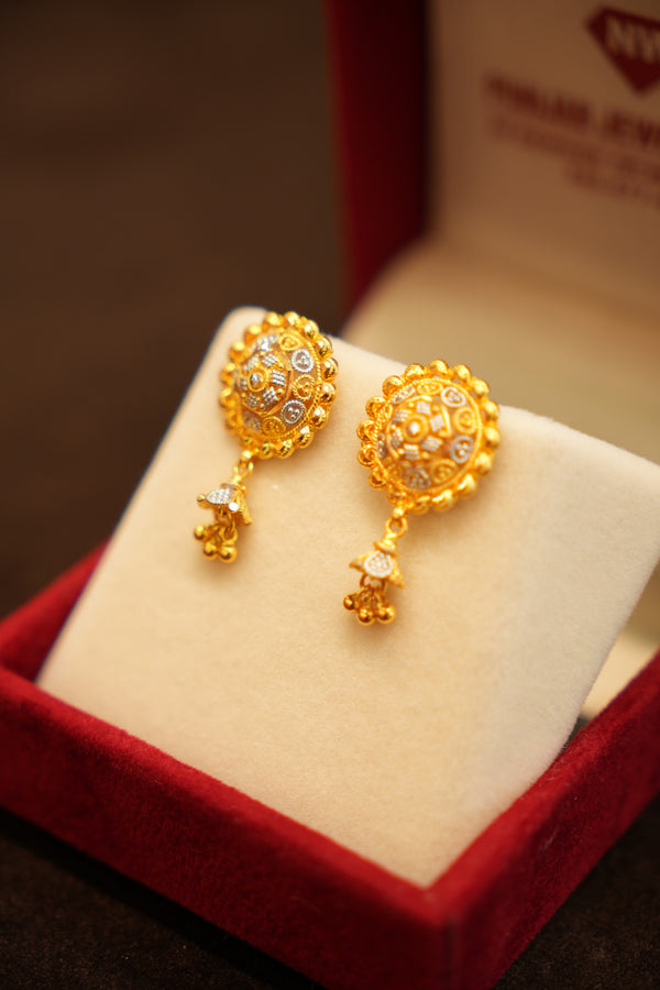 22K Gold Two-Tone Medallion Drop Stud Earrings