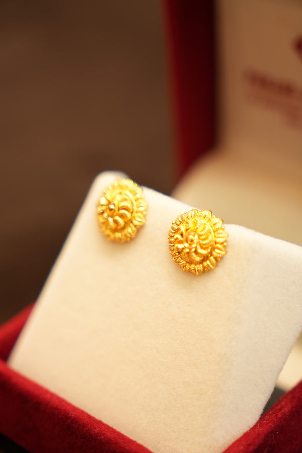 22K Gold Rosette Dome Stud Earrings