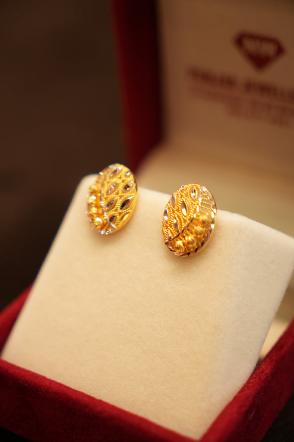 22K Gold Two-Tone Oval Openwork Stud Earrings