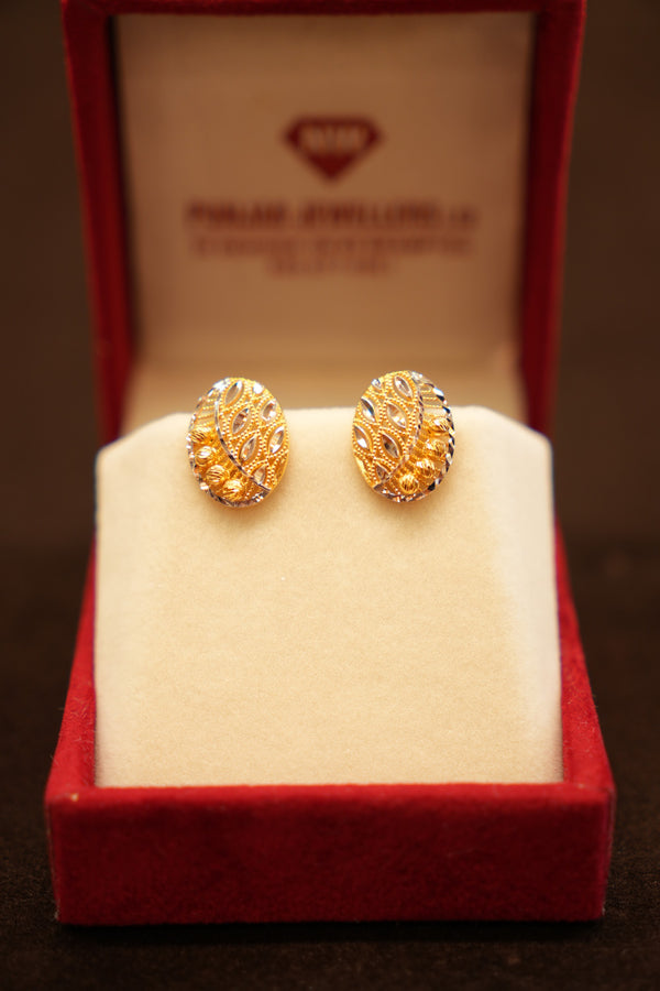 22K Gold Two-Tone Oval Openwork Stud Earrings
