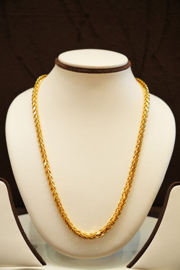 22K Gold Round Wheat Chain