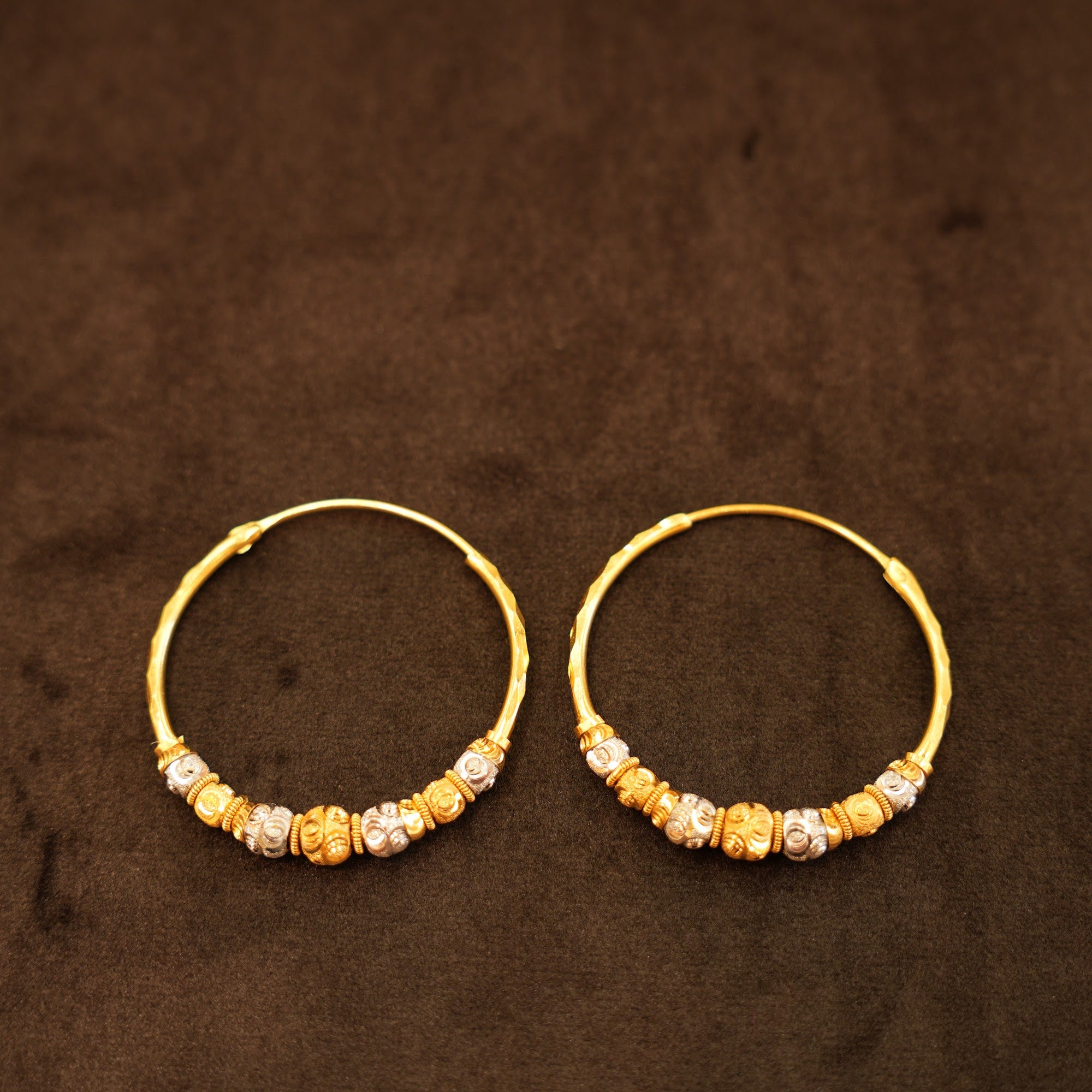 22K Gold Two-Tone Beaded Hoop Earrings