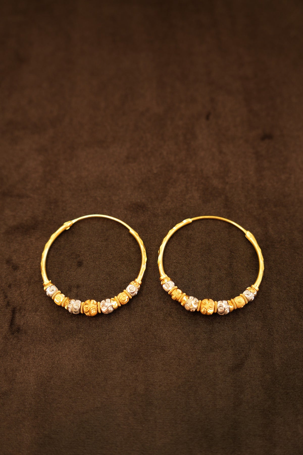 22K Gold Two-Tone Beaded Hoop Earrings