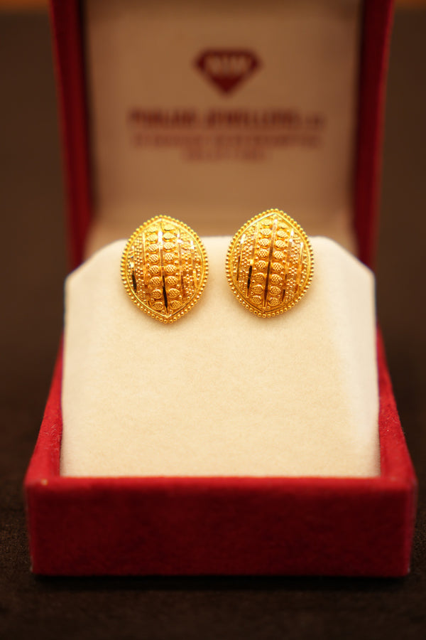 22K Gold Marquise Dot Stud Earrings