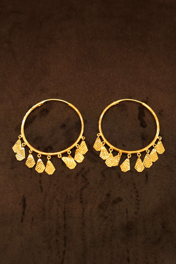 22K Gold Dangling Shield Charm Hoop Earrings