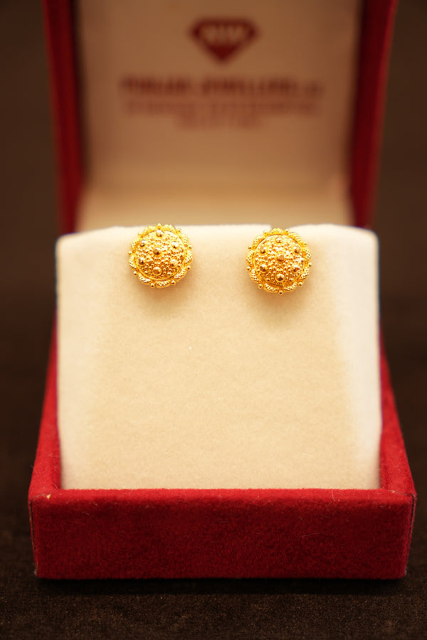 22K Gold Granulated Berry Stud Earrings
