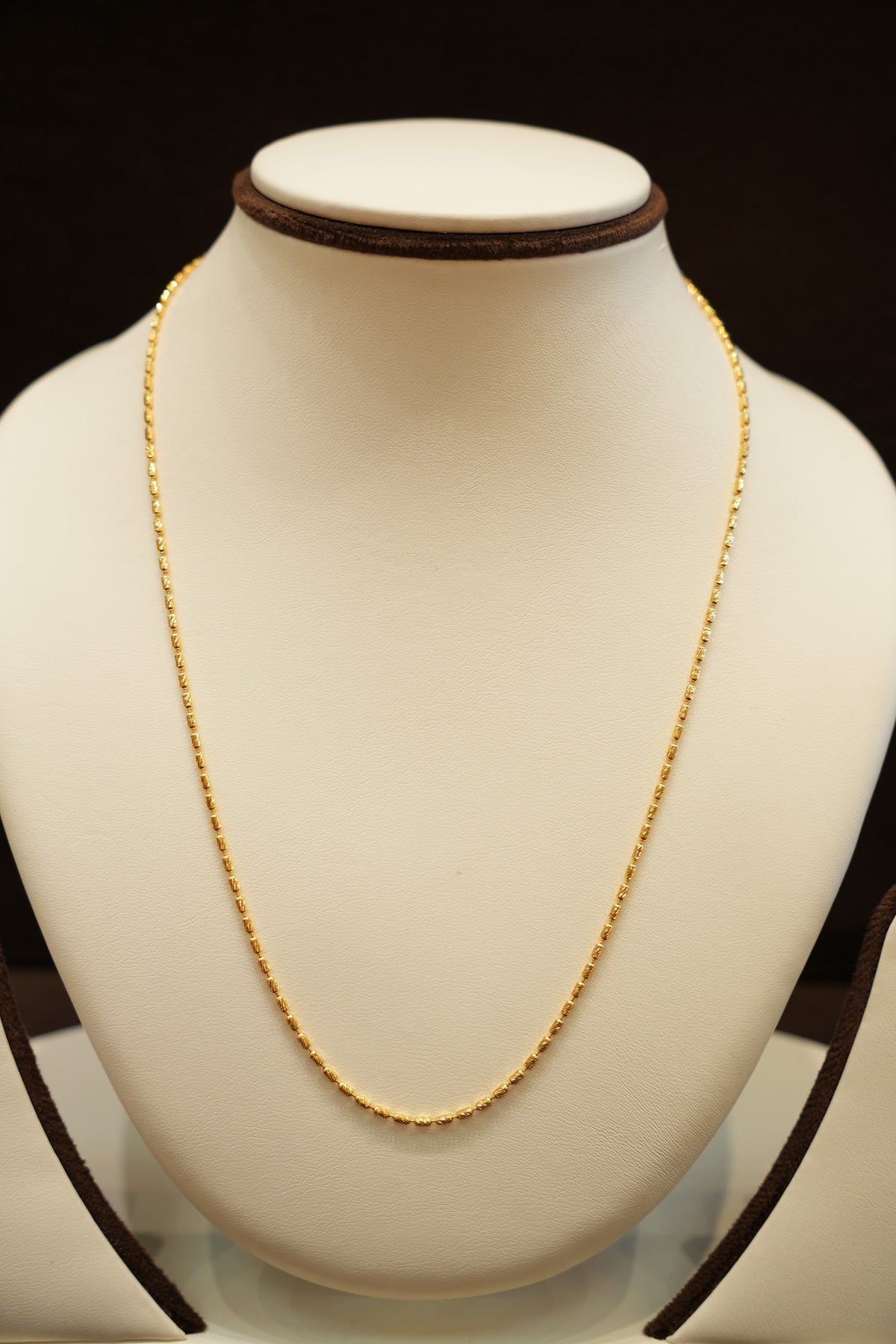 22K Gold Ribbed Barrel Bead Chain