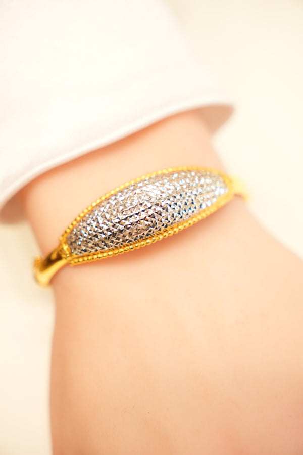 22K Gold Faceted Marquise Bangle Bracelet