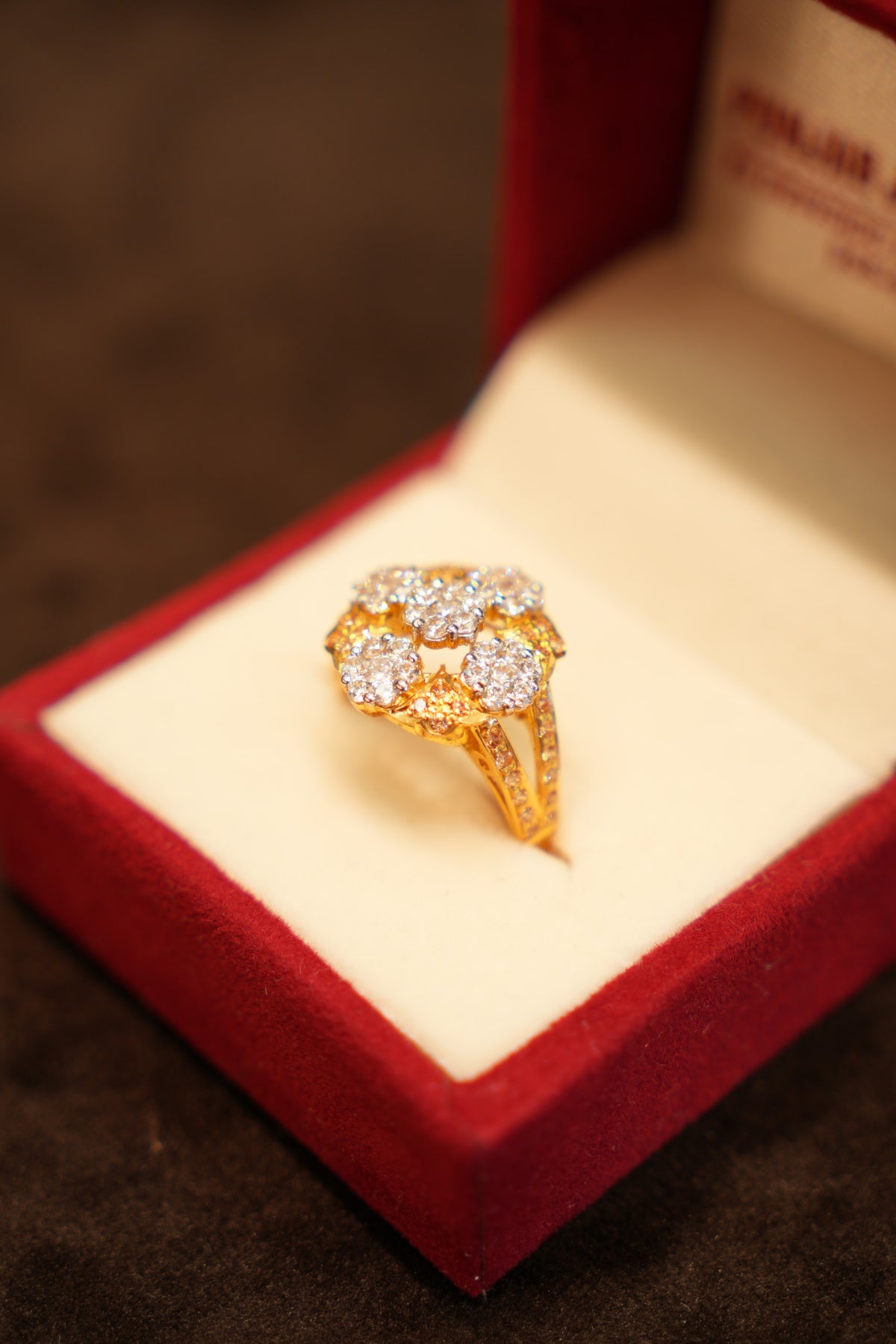 22K Gold Quad Flower Cluster Ring