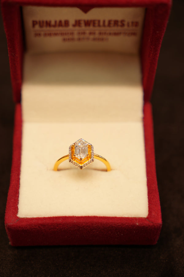 22K Gold Hexagon Halo Ring