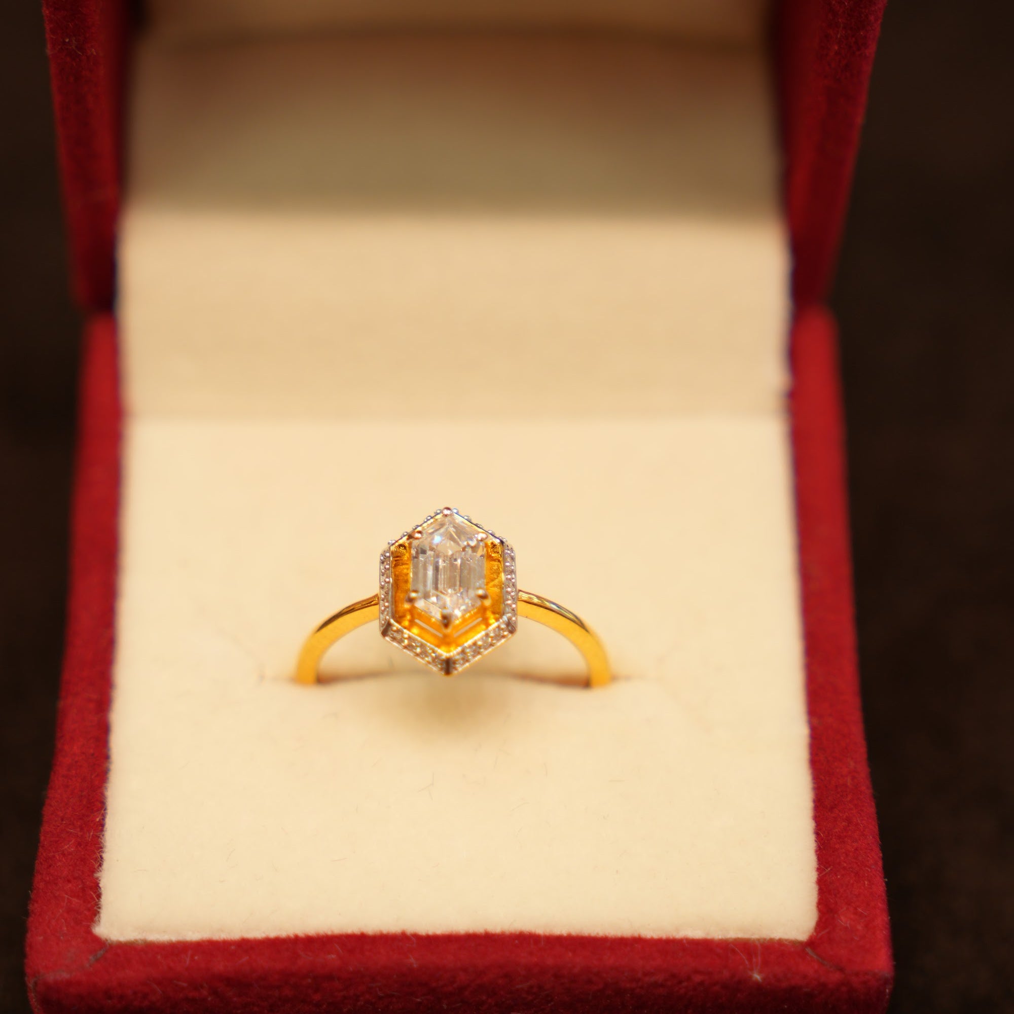 22K Gold Hexagon Halo Ring