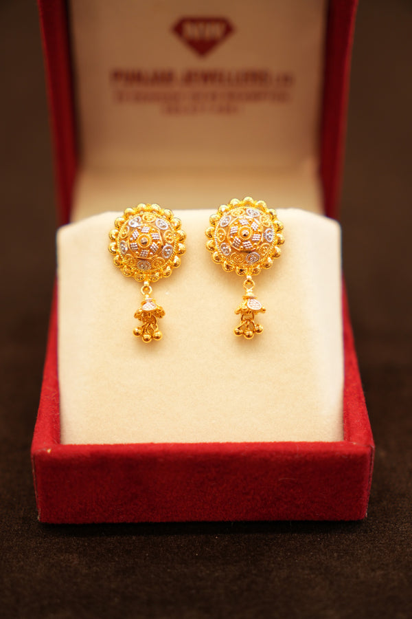 22K Gold Two-Tone Medallion Drop Stud Earrings