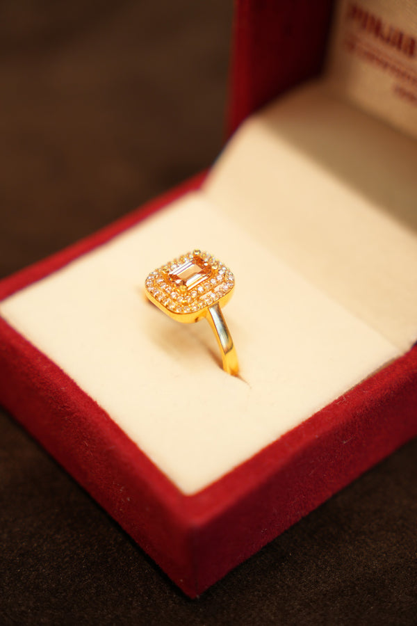 22K Gold Emerald-Cut Double Halo Ring