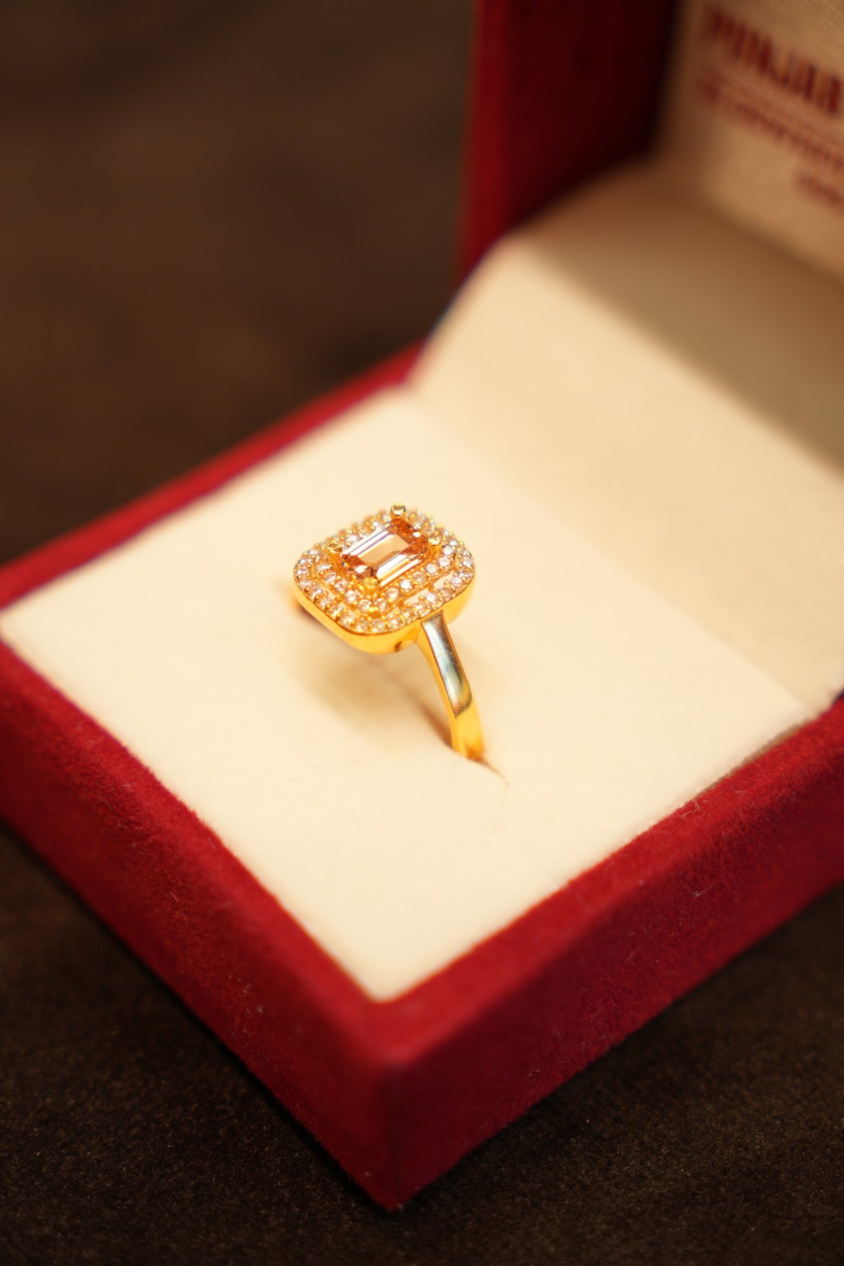 22K Gold Emerald-Cut Double Halo Ring