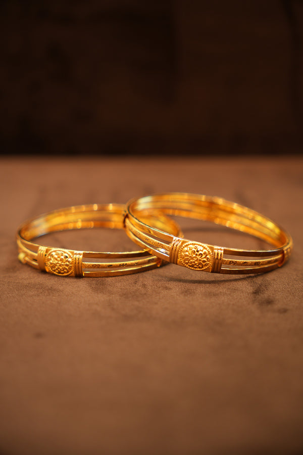 22K Gold Multi-Strand Flower Medallion Bangles
