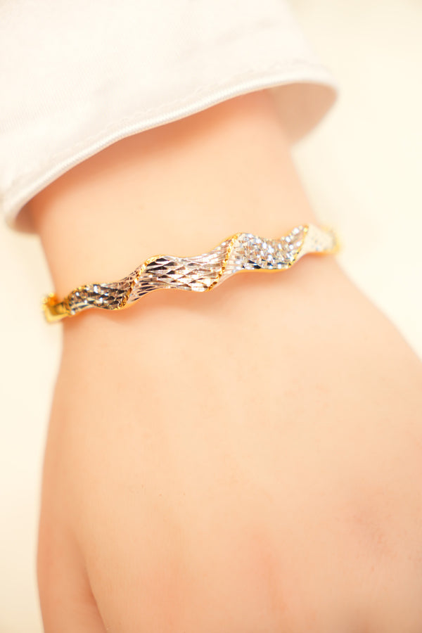 22K Gold Two-Tone Wave Bangle Bracelet
