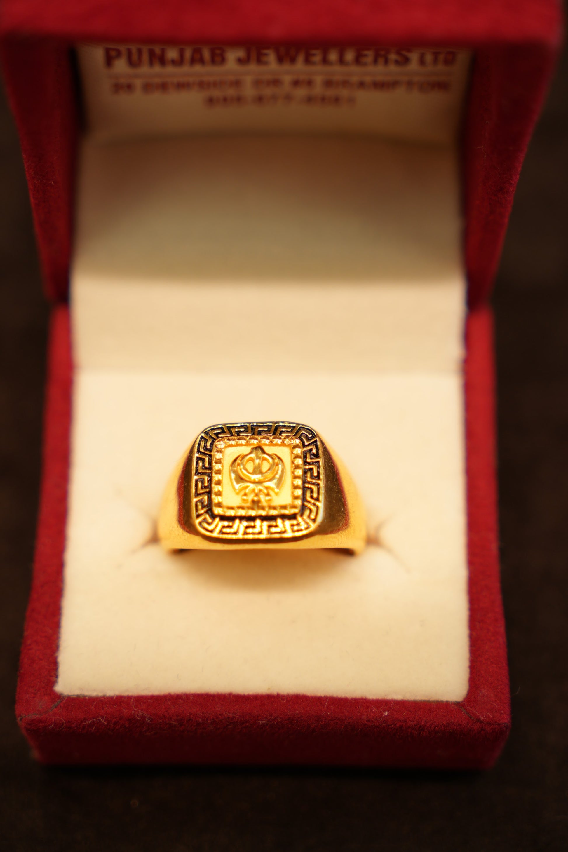 22K Gold Khanda Greek Key Signet Ring