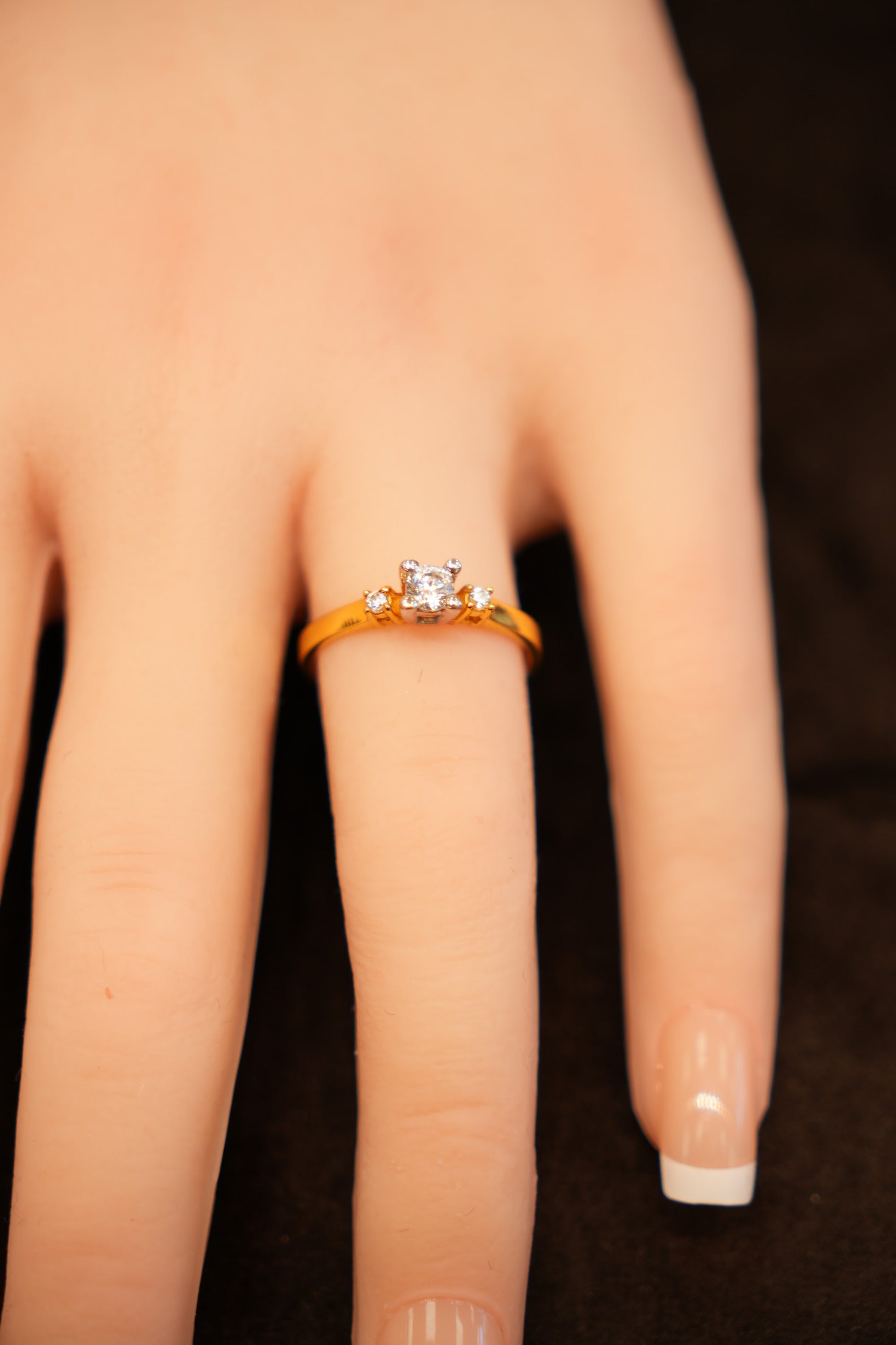 22K Gold Three-Stone Solitaire Ring