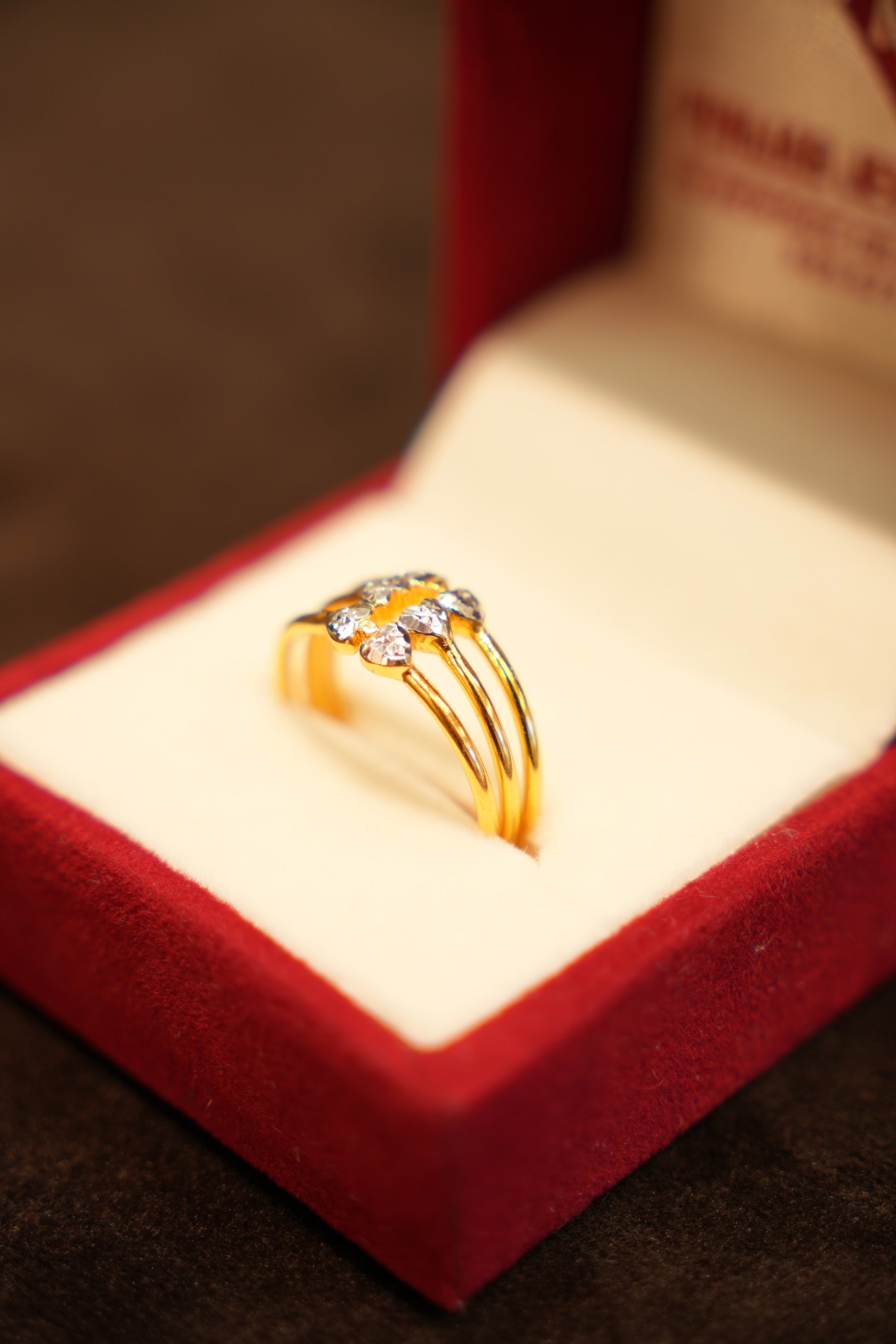 22K Gold Triple Band Marquise Cluster Ring