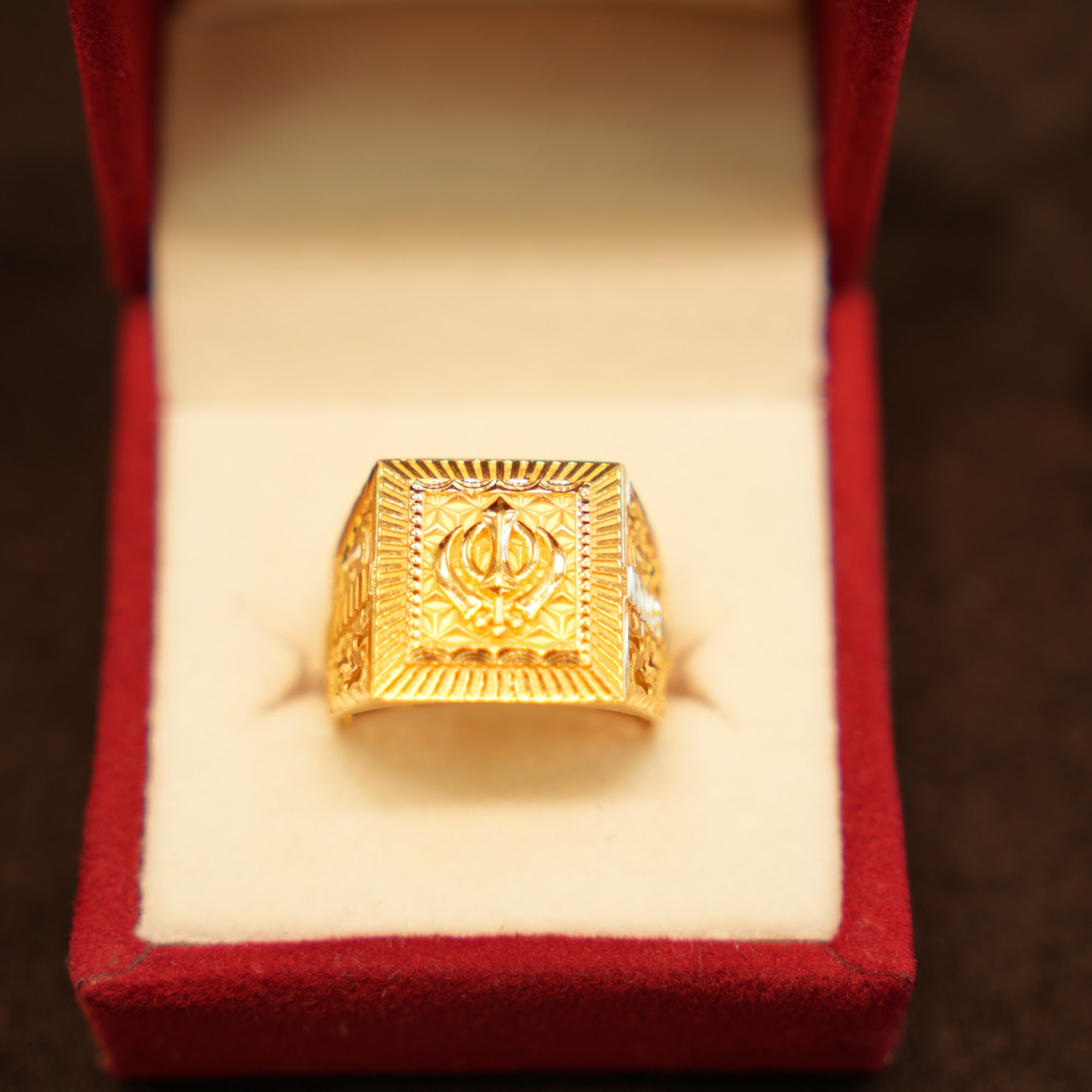 22K Gold Khanda Sunburst Signet Ring