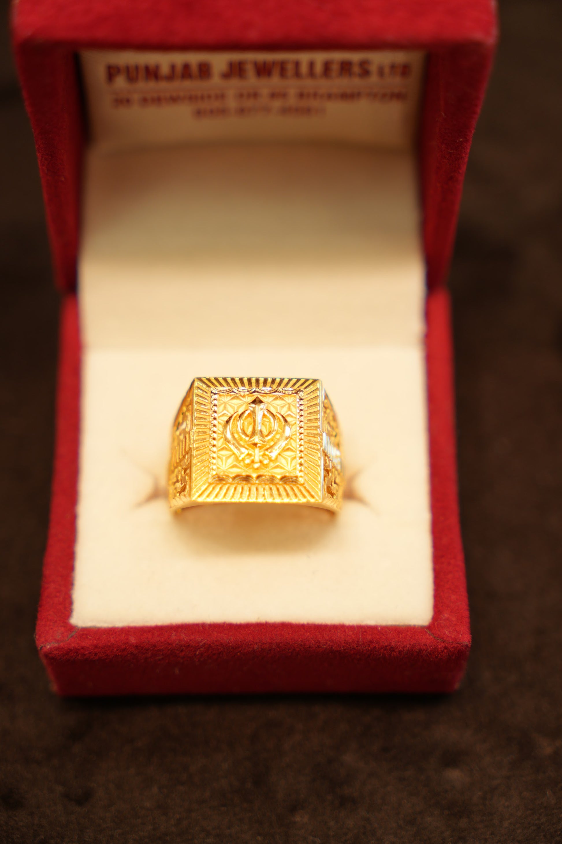 22K Gold Khanda Sunburst Signet Ring