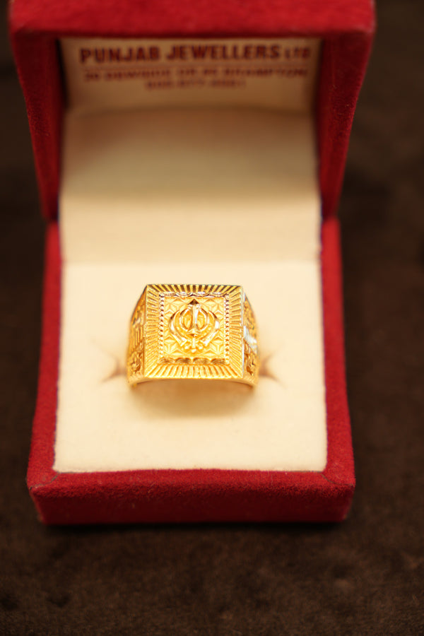 22K Gold Khanda Sunburst Signet Ring