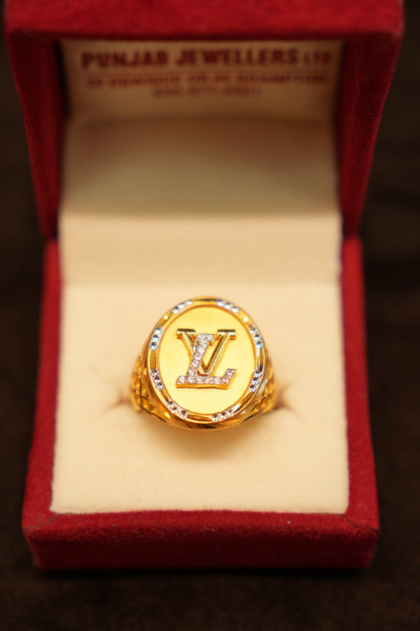 22K Gold Pavé Letter M Ring