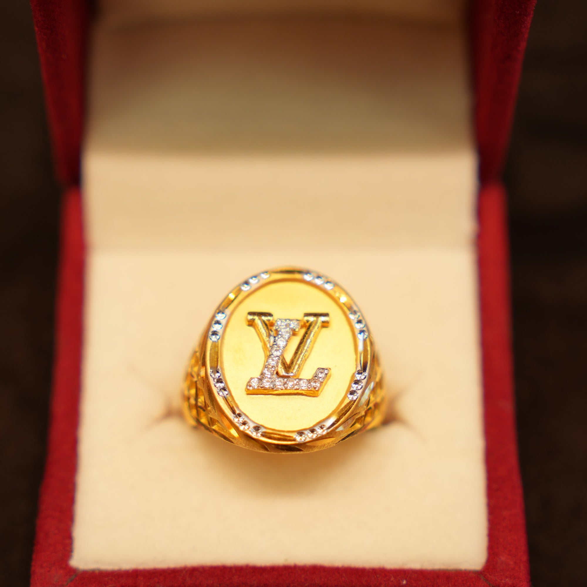 22K Gold Pavé Letter M Ring