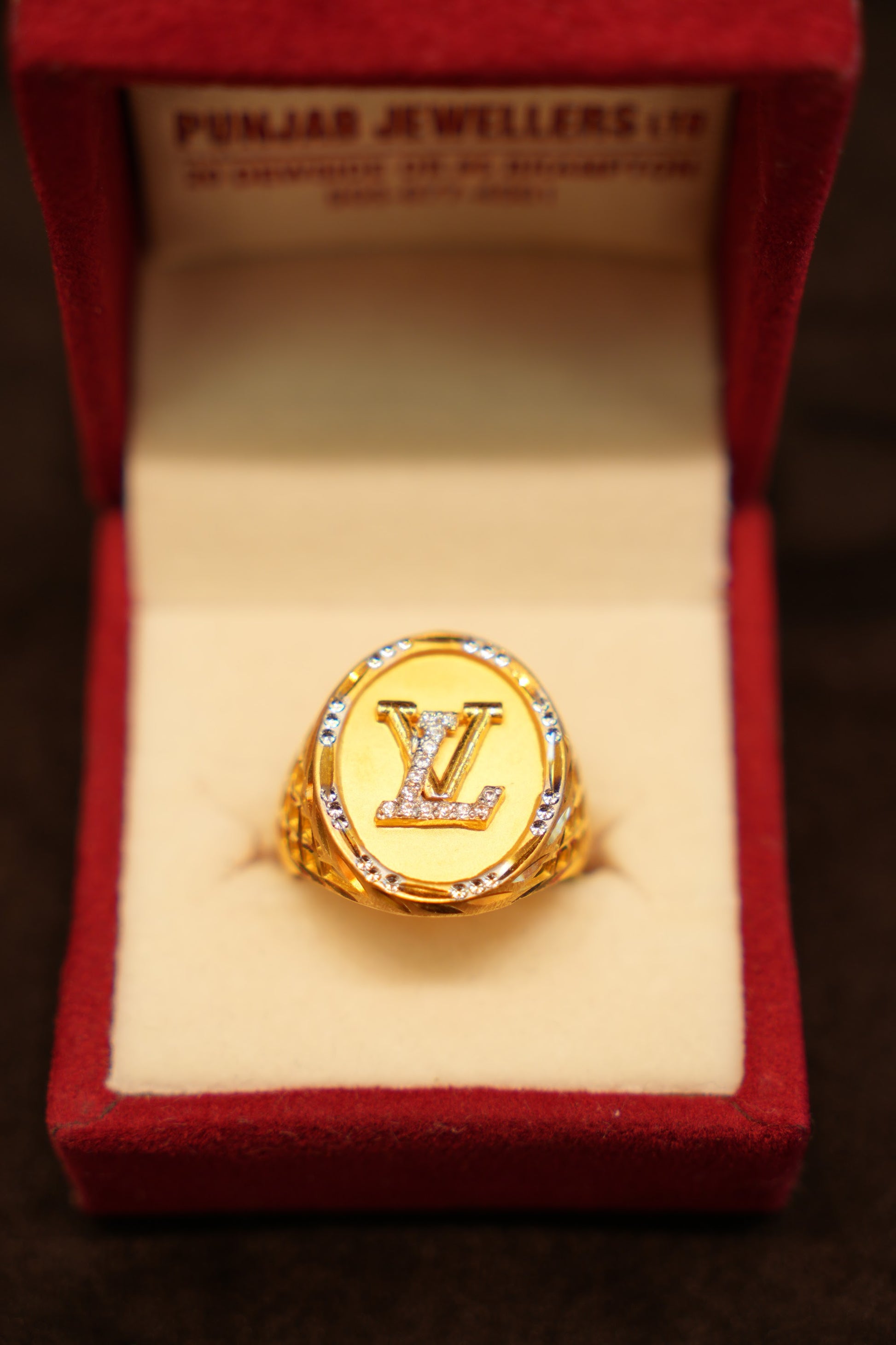 22K Gold Pavé Letter M Ring