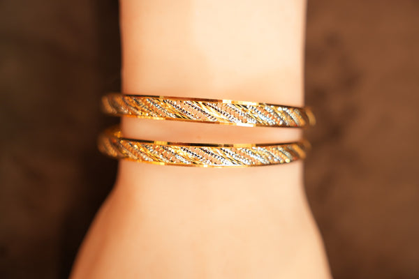 22K Gold Two-Tone Diagonal Twist Bangles
