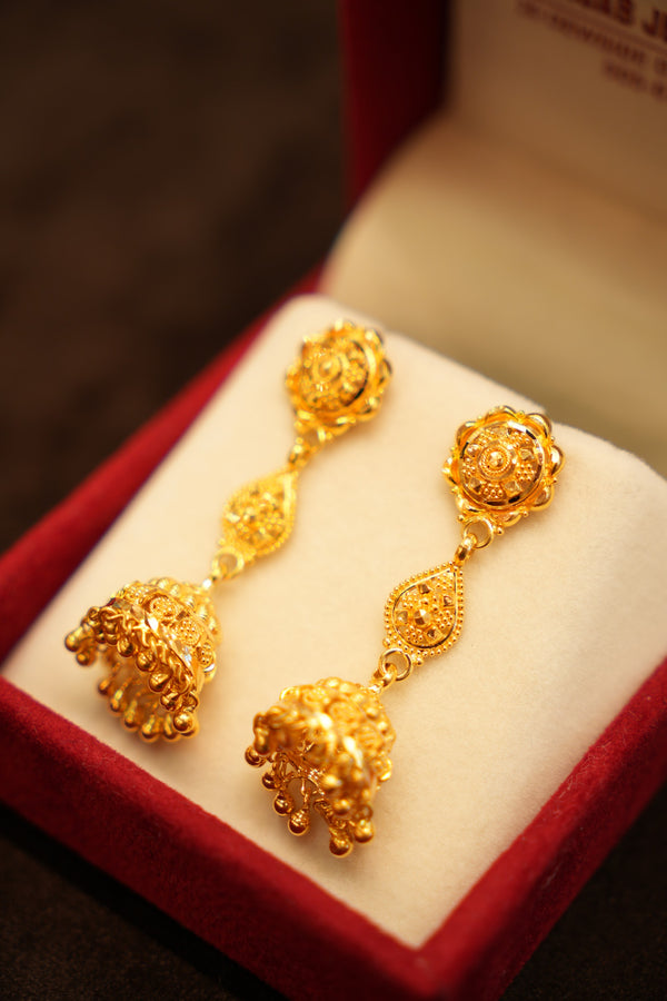 22K Gold Three-Part Paisley Link Stud Earrings