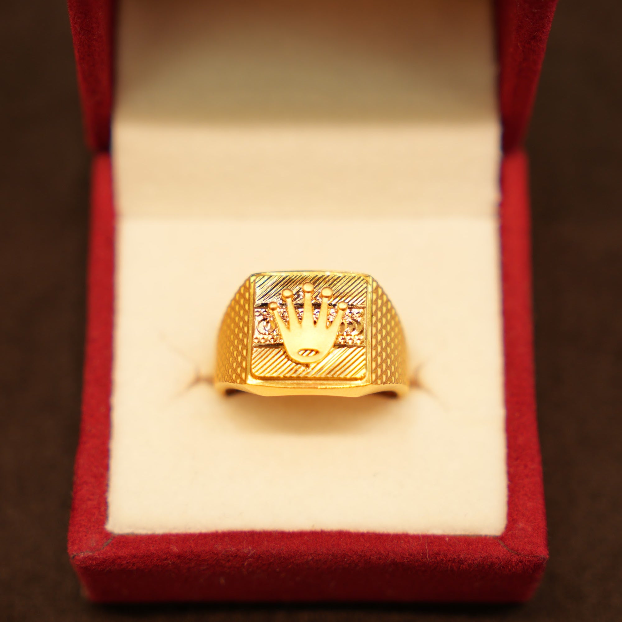 22K Gold Crown Emblem Signet Ring