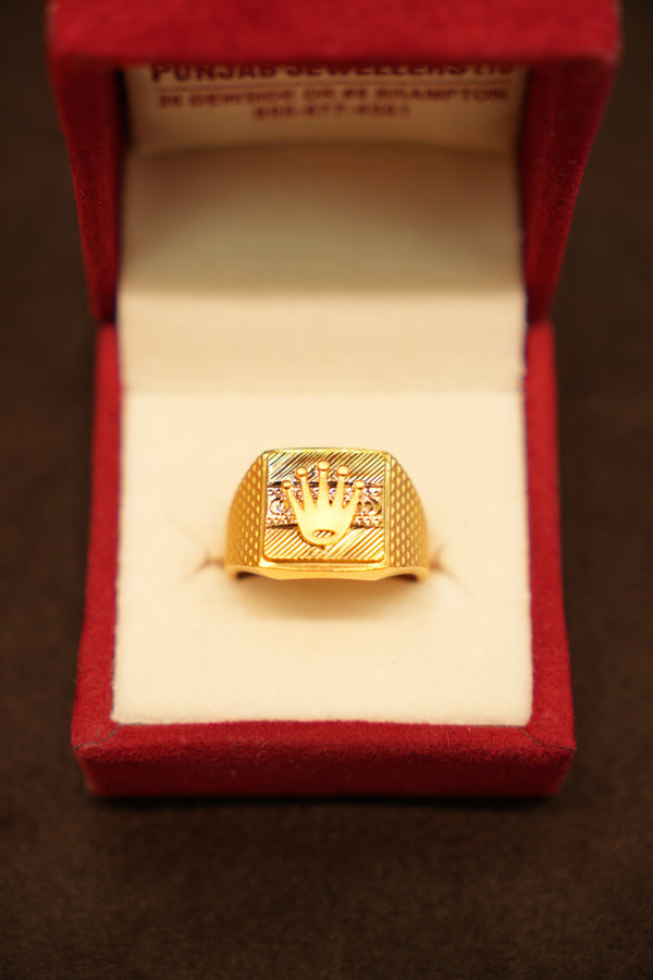 22K Gold Crown Emblem Signet Ring