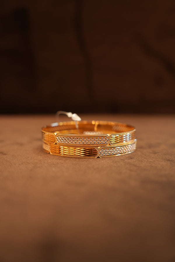 22K Gold Two-Tone Checkerboard Panel Bangles