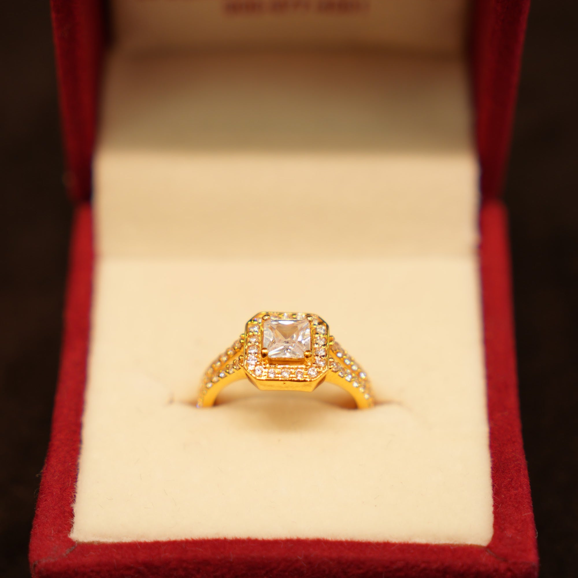 22K Gold Princess-Cut Halo Ring