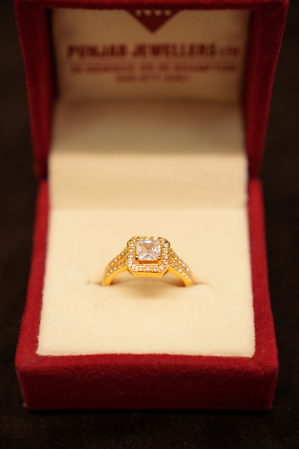 22K Gold Princess-Cut Halo Ring