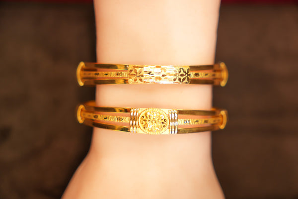 22K Gold Multi-Strand Flower Medallion Bangles