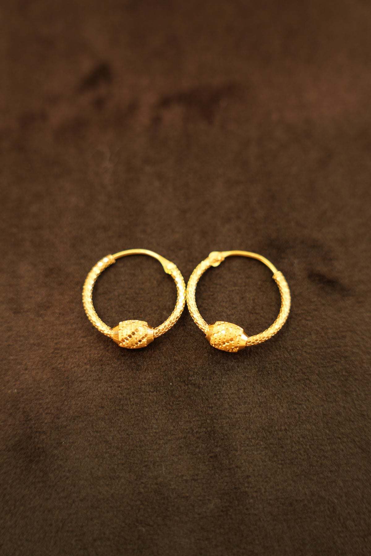 22K Gold Rope Oval Bead Hoop Earrings