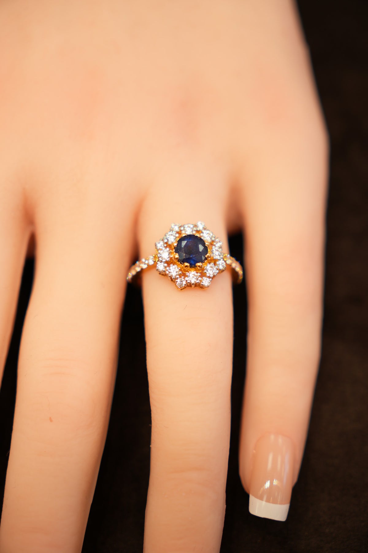 22K Gold Blue Stone Halo Ring