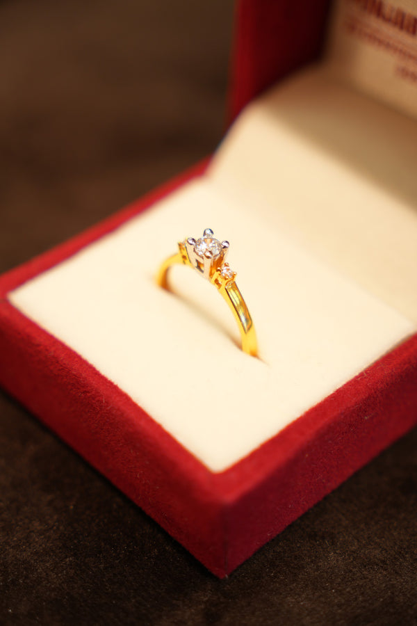 22K Gold Three-Stone Solitaire Ring