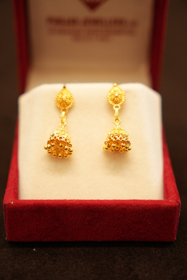 22K Gold Teardrop Bell Charm Stud Earrings